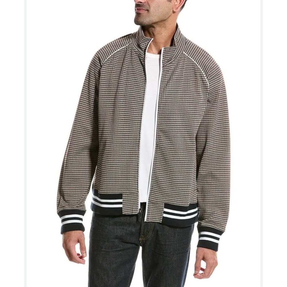Todd Snyder Italian Houndstooth Track Jacket Men XL Tan Designer NWOT $328